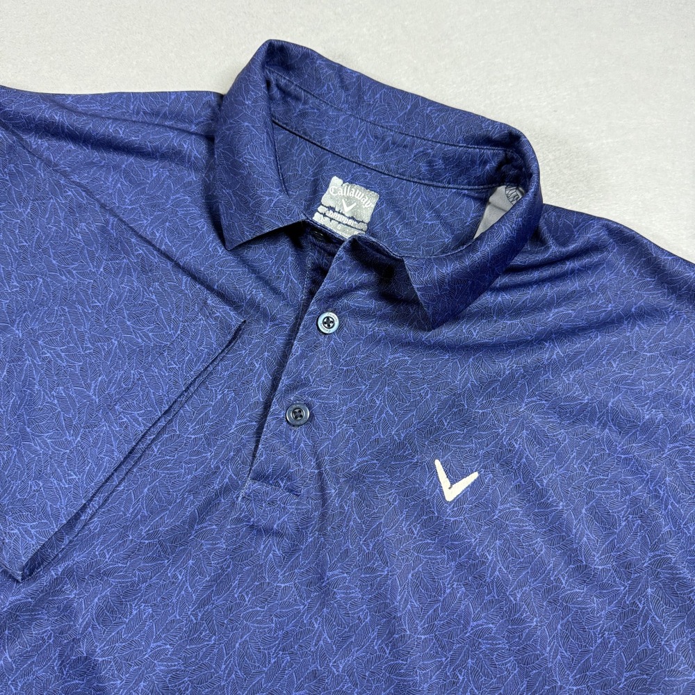 Callaway Men Polo Shirt‎ Short Sleeve Large Blue Opti-Dri Leaf Print